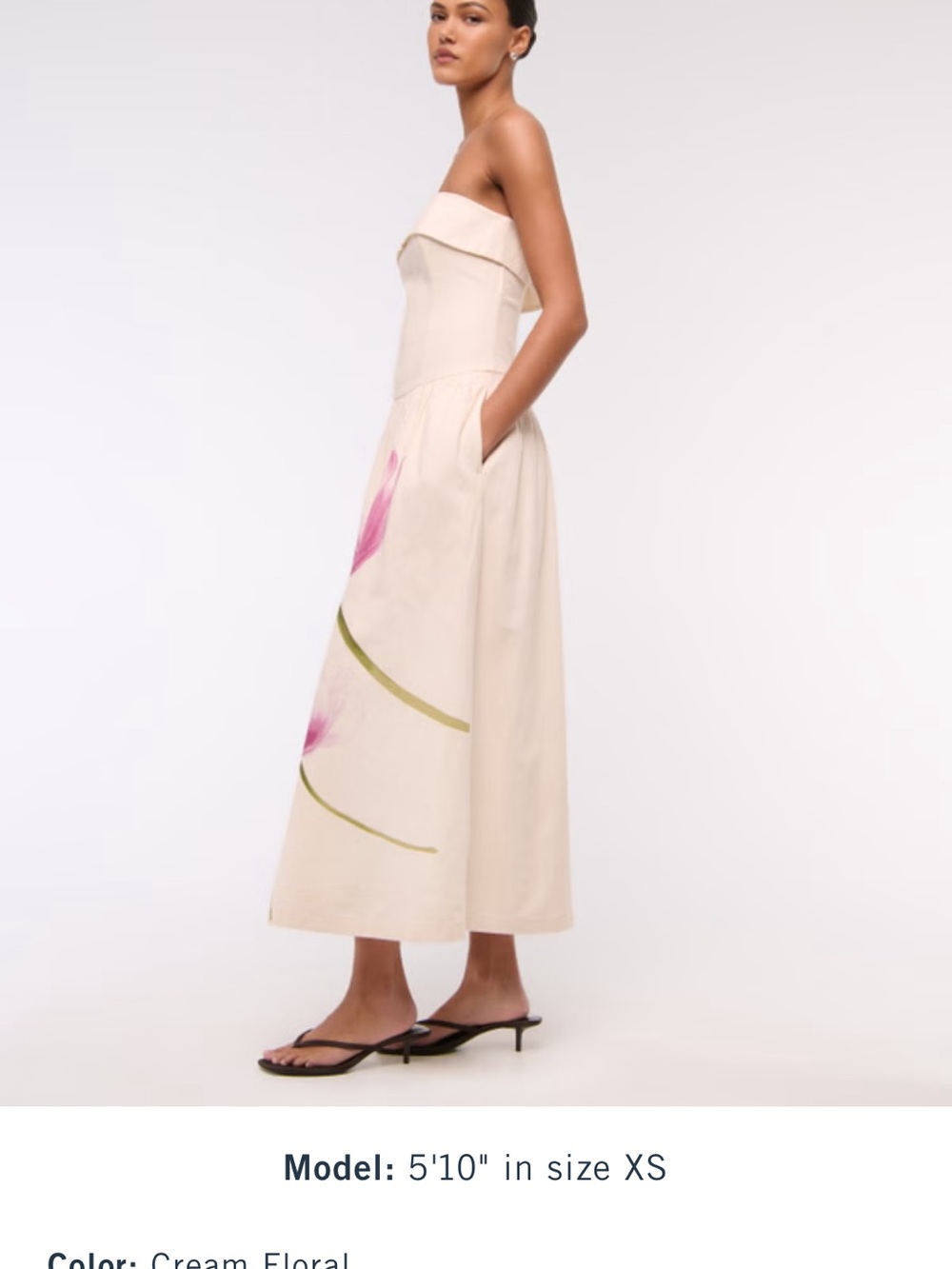 Abercrombie & Fitch Cream Strapless Floral Maxi Dress with Pink Accents - Picture 2 of 7